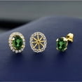 thumbnail image 3 of Gem Stone King 18K Yellow Gold Plated Silver Oval Emerald Envy Mystic Topaz Removable Jacket Stud Earrings for Women, 3 of 3