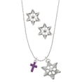 thumbnail image 1 of Delight Jewelry Silvertone Small Purple Crystal Cross Silver tone Snowflake Charm Necklace and Stud Earrings, 1 of 4