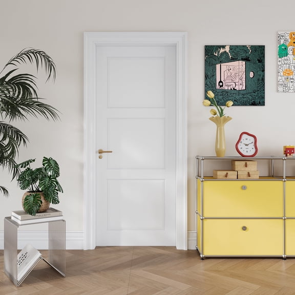 30" x 80" White Solid Wood 3-Panel Interior Slab Door, French Door