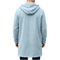 thumbnail image 5 of Men Winter Cardigan Jacket Hooded Button Mid Long Down No Zip Casual Long Sweatshirt Outerwear with Pockets Ribbed Cuffs, 5 of 7