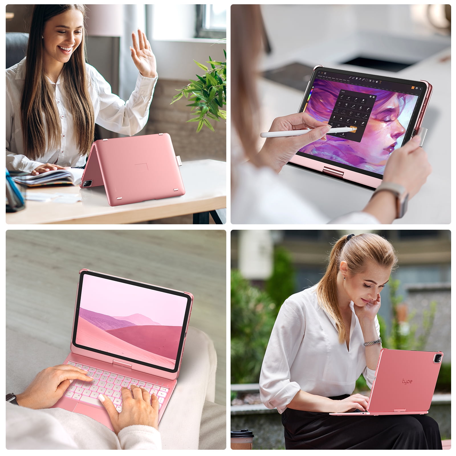 typecase Keyboard Case with Trackpad for iPad Air 11-inch (M4/M3/M2, 2026/2025/2024), Pro 11", Air 5 & 4, 360° Wireless Backlit Keyboard with Pencil Holder, Pink