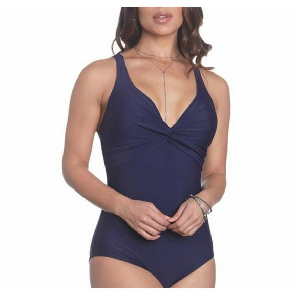 Betty's Beach Bungalow Women's Navy Twist One Piece Swimsuit, 12