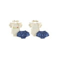 thumbnail image 2 of Loicainy Baby Toddler Girls 3 Piece Outfits 3 6 9 12 18 Months Adorable Flower Embroidery Short Sleeve Crew Neck Jumpsuit and Denim Shorts Headband Clothes Set, 2 of 9