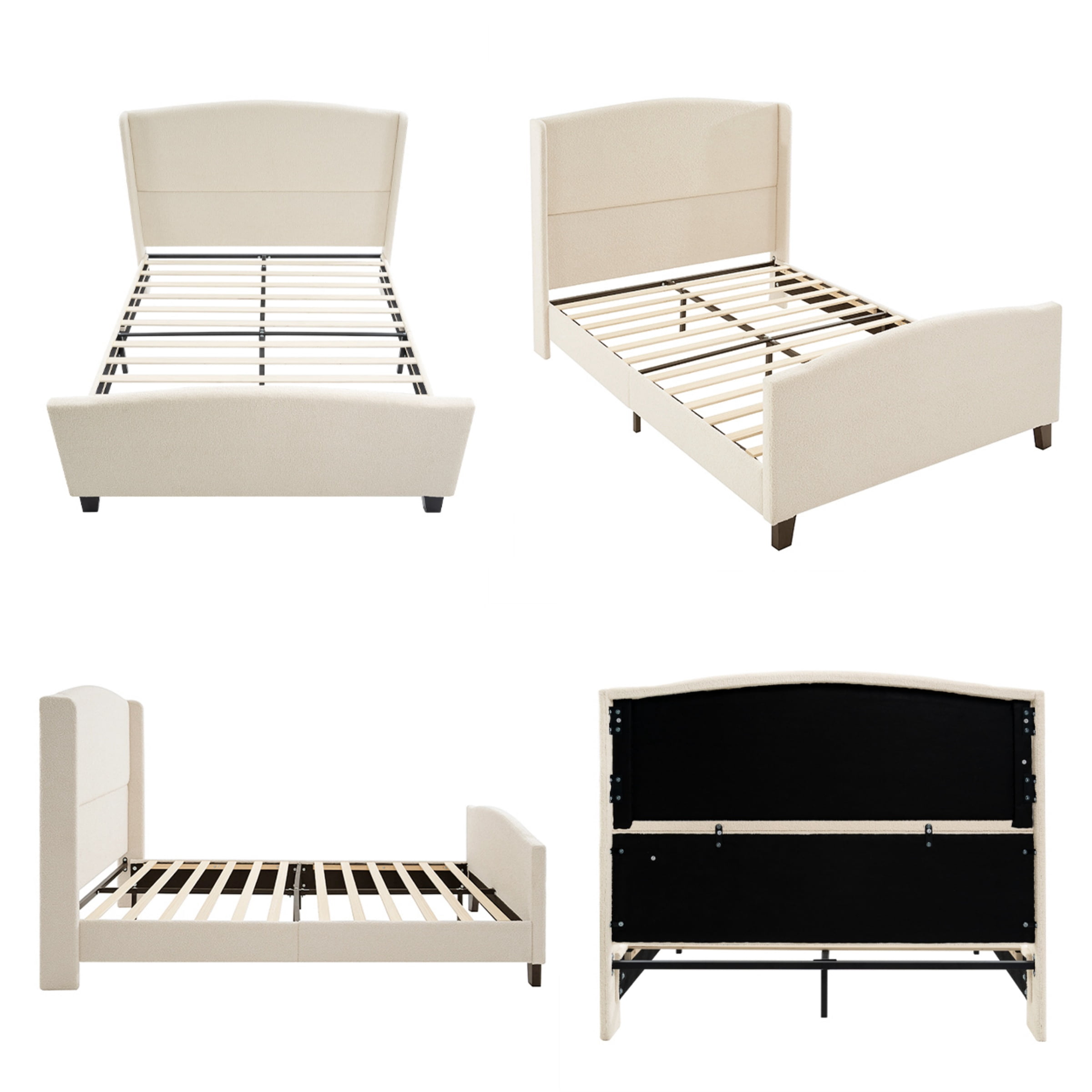 Full Size Bed Frame with 49.21"High Back Upholstered Headboard and 27.16" High Footboard,Teddy Velvet,12 Slat Support,Solid Wood Feet,Beige