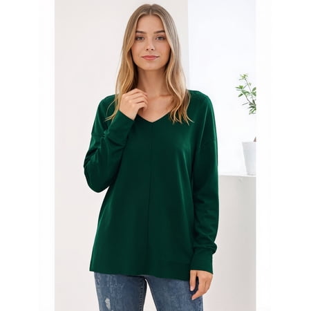 Aiyino Women's Casual Lightweight V Neck Batwing Sleeve Knit Top Loose Pullover Sweater Tops,Dark Green S
