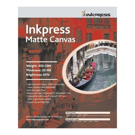Inkpress Waterproof Canvas - Inkpress Matte Canvas, Waterproof, Stretchable, Bright White Matte Inkjet Cloth, 20 mil, 350 gsm, 17x22