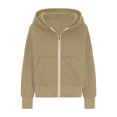 thumbnail image 3 of Jinhomg Womens Casual Hooded Sweatshirts Trendy Full Zip Drop Shoulder Jacket Fall Comfy Long Sleeve Solid Tops with Pocket Spring Saving Khaki XL, 3 of 6
