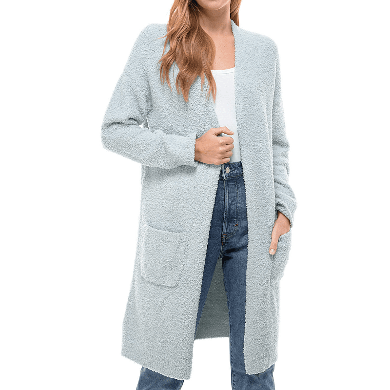 grey open cardigan