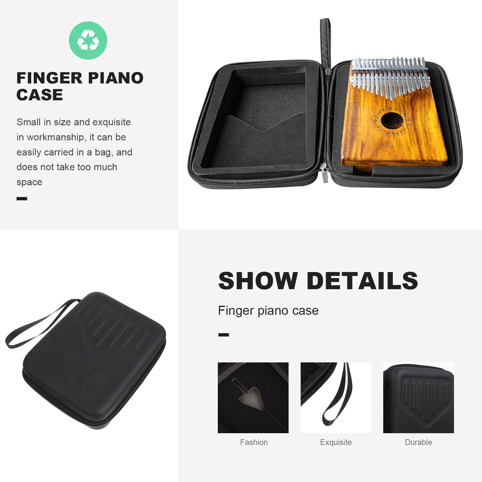 UPOUART 1Set Kalimba Pouch for Thumb Piano with Dustproof and Scratch-resistant Features in Black EVA