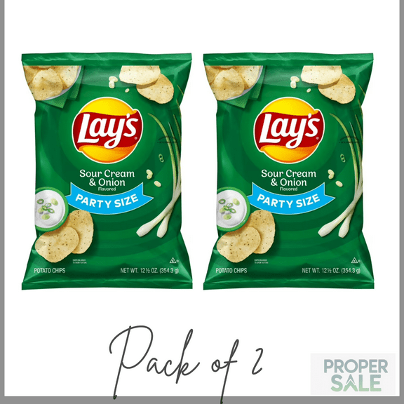 Lay's Sour Cream & Onion Flavored Potato Chips, Party Size, 12.5 oz Bag ( PACK OF 2  )