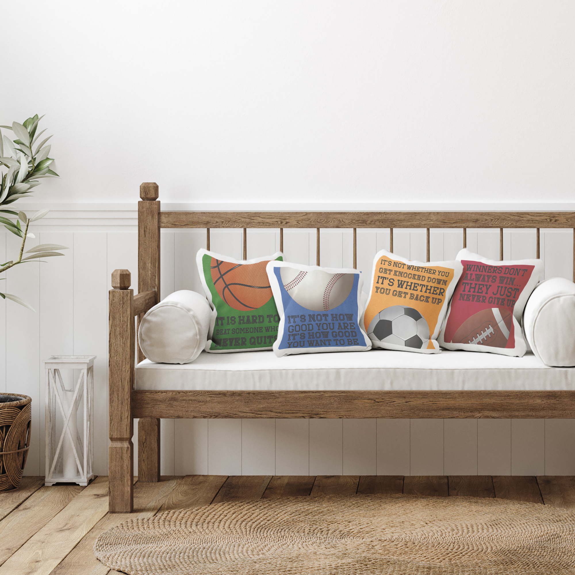 Stupell Industries Motivational Sports Determination 4 Piece Decorative Printed Throw Pillow Set, design by Marcus Prime
