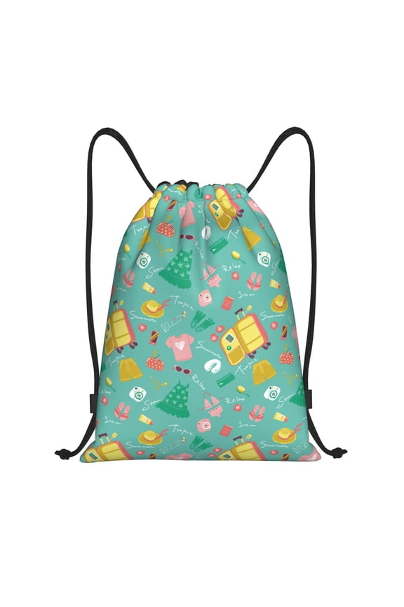Happy Summer Print Drawstring Backpack Bag,Waterproof Draw String Back Sack, Gym Drawstring Bags Swim Bag For Unisex