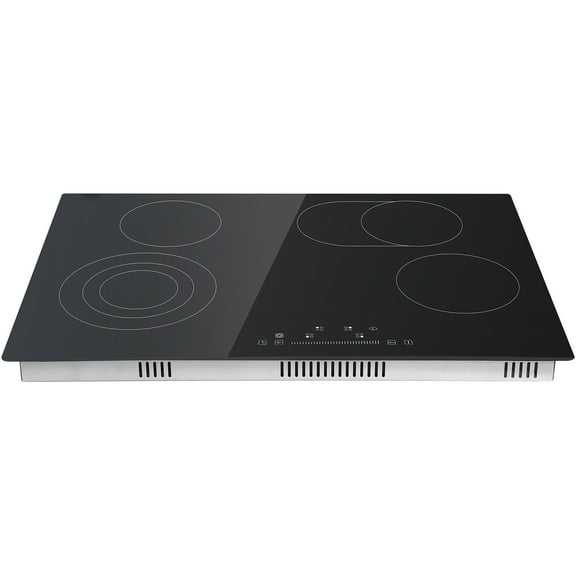 KFFKFF Sleek Ceramic Cooktop, Size 30.3x20.5", Equipped with 4 Burners, 240V. Touch Control, Timer & Child Lock Included, 9 Temperature Levels for Diverse Culinary Tasks