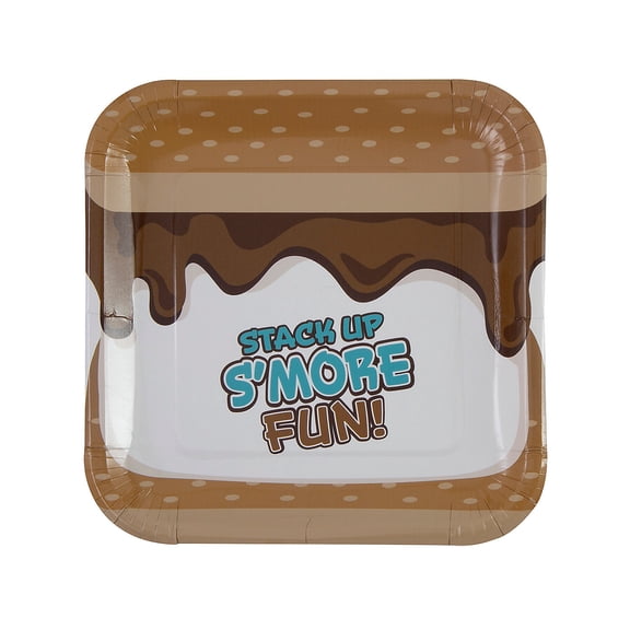 Fun Express 9 1/4" S’mores Party Stack Up S’more Fun Square Paper Dinner Plates - 8 Count