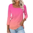 thumbnail image 3 of Feancey 3/4 Sleeve T Shirt for Women 2025 Trendy Gradient Print Plus Size Tops Dressy Casual Square Neck Tunic Tees Soft Comfy Office Work Blouse Hot Pink S, 3 of 8