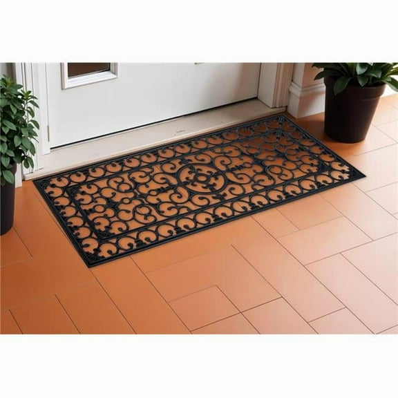 HomeRoots 632534 17 x 41 in. Black Scrollwork Outdoor Rubber Door Mat