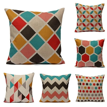 Seating Pillows For Floor Meigar Simple Geometric Couch Cushion Pillow Covers 18x18 Square Zippered Cotton Linen Standard Decorative Throw Pillow Covers Slip Case Protector for Chair Seat Sofa Patio ()