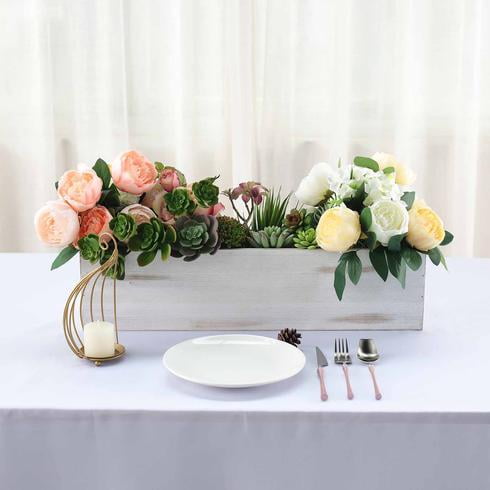 Balsacircle 24x6 In Natural Whitewashed, Wooden Boxes For Flower Centerpieces