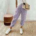 thumbnail image 2 of Mohiass Striped Linen Pants Women Side Button Elastic Waist Capri Gauze Pants Lightweight Summer Beach Cropped Trousers 2025 Light Purple M, 2 of 7
