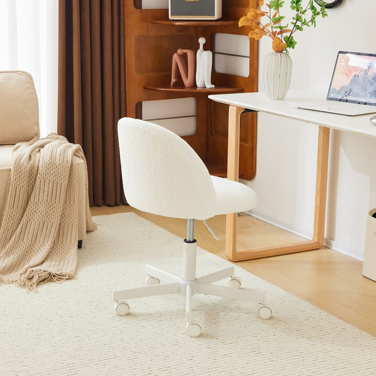 Ktaxon Armless Home Office Desk Chair, Teddy Velvet Swivel Vanity