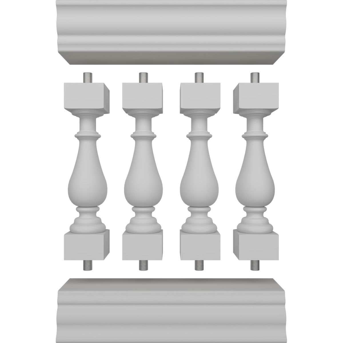Ekena Millwork 33"H x 2'L Fiberthane Traditional Unassembled Balustrade Railing Kit, Style N (5 7/8" On-Center Spacing to Pass 4" Sphere Code)