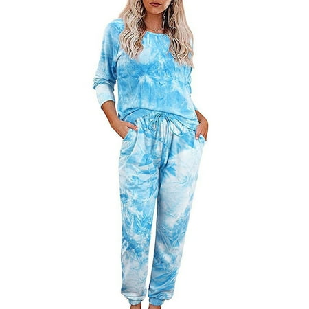 

Lumento Womens Pajama Sets Tie Dye Sweatsuit Long Sleeves Pullover Sleepwear Set 2 Pcs Lounge Jogger Set Nightwear Style-E L
