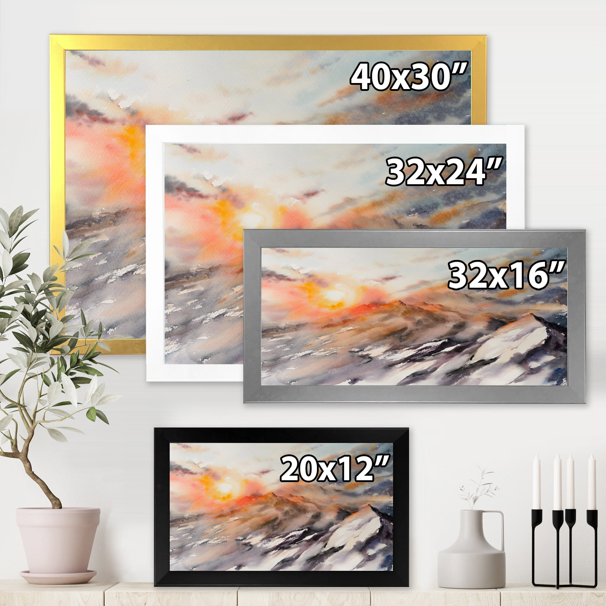 Designart 'Majestic Sunset Glow on The Mountains Landscape' Traditional Framed Art Print
