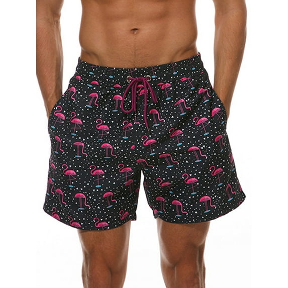 Cindysus Men Beach Pants High Waist Boardshorts Drawstring Swimsuit Summer Holiday Swim Shorts Breathable Swimming Suit Black Firebird XL