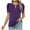 Purple, variant on Ecqkame Women's Casual Tops Round Neck Puff Sleeve Short Sleeve Basic Pleated Tshirts Solid Color Hollow Out Loose Blouses Purple L