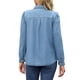 thumbnail image 3 of Camisas de mezclilla para mujer con frente plisado, mangas largas abullonadas, livianas y con botones, talla M azul, 3 of 6