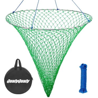 QualyQualy Bridge and Pier Fishing Net with Foldable Drop Net,Steel Hoop and Nylon Mesh,Green