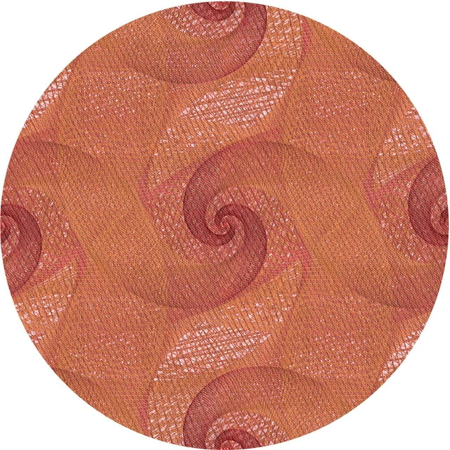 Ahgly Company Machine Washable Indoor Round Transitional Construction Cone Orange Area Rugs, 4' Round