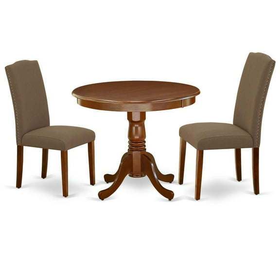East West Furniture Dining Room Set Mahogany, ANEN3-MAH-18