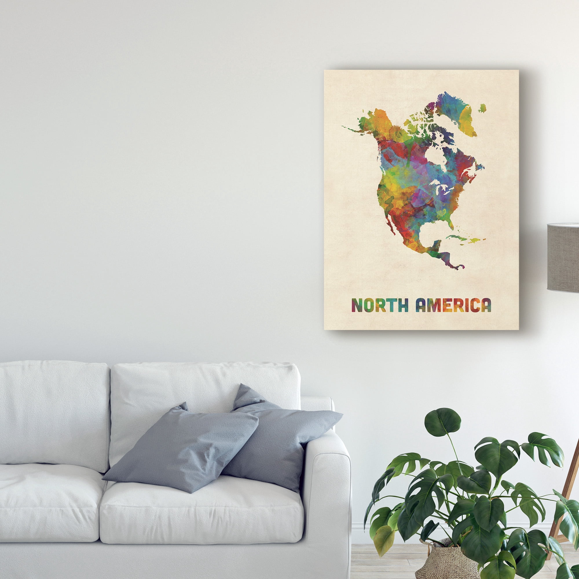 Trademark Fine Art 'North America Continent Watercolor Map' Canvas Art by Michael Tompsett