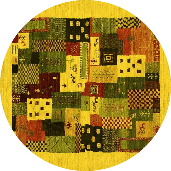 Ahgly Company Indoor Round Abstract Yellow Contemporary Area Rugs, 7' Round