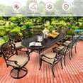 thumbnail image 2 of 9-Piece Cast Aluminum Outdoor Dining Set, Vintage Patio Furniture for 8 Includes 87" Oval Dining Table, 6 Stackable Chairs & 2 Swivel Chairs with Cushions & Umbrella Hole, 2 of 6