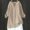 Khaki, variant on Hrsba Womens Pocket Shirt Solid Color V Neck Long Sleeve Linen Top With Adjustable Button Cuffs For Winter Fall