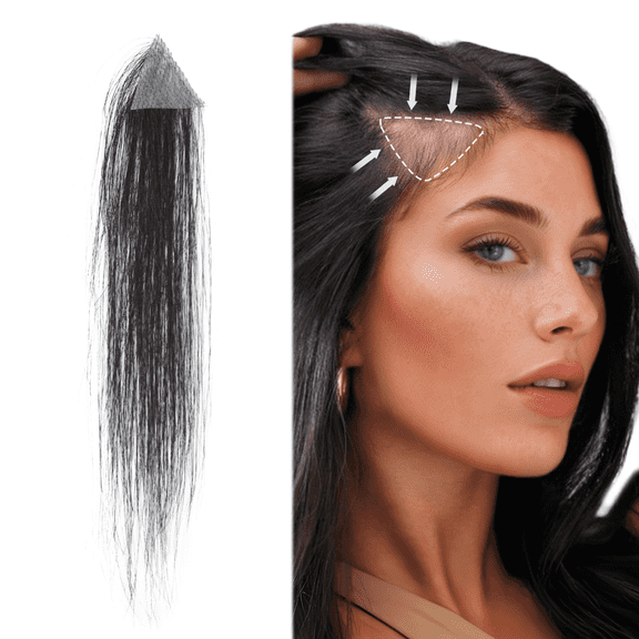 viviaBella human hair hairloss on temples bald spot toupee scar human hair replacement hairline straight Tape-on Triangle hair patch for men and women(2Pcs)(about 1"X1"X1" Natural Black)