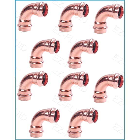 EZ-FLUID Plumbing Heavy Duty 3/4" Press x Press LF Press Copper 90 Degree Elbow Pressure Copper Fittings with Propress Press Copper Pipe Connection for Residential,Commercial (10)