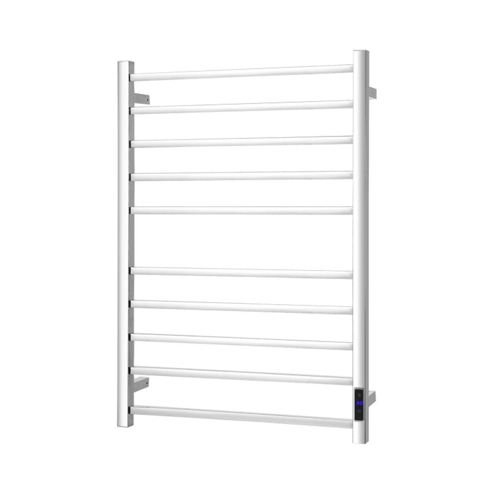 Finihen Wall Mounted Towel Rack, Electric Heated Towel Rack, 10 Bar Towel Warmer Wall Mounted Electric Heated Towel Rack with Built-in Timer, for Bathroom, laundry Room, Silver