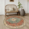 thumbnail image 4 of Wonnitar Boho Tribal Round Rug 4' Washable Area Rug, Non Slip Ultra Soft Vintage Circle Carpet for Living Room Bedroom Kitchen Office Laundry Room, Red, 4 of 8