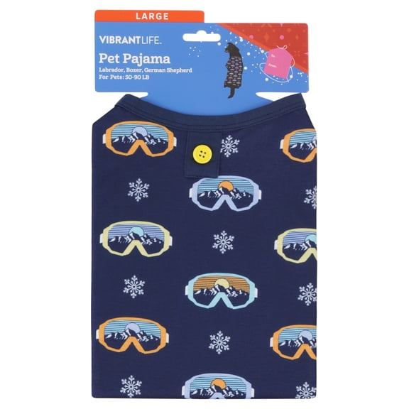 Vibrant Life Holiday Ski Goggles Pajamas for Dogs, Multicolor, L