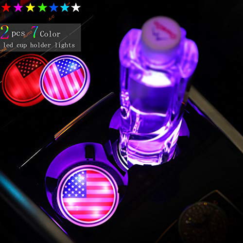 Frienda 2 Pieces LED Cup Holders LED Car Coasters American Flag USB Charging Cup Pads LED Car Interior Atmosphere Lamp Coasters with USB Cable and Suction Cup for Women Men Drinking Car Accessories