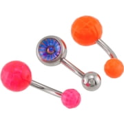 Body Jewelry Women's 14-Gauge Belly Ring Value Pack, Neon Pink