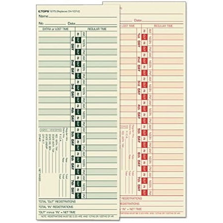 Tops Bi-Weekly Time Card - Numbered Days, 3-1/2 inch x 9 inch 500ct TOP 1275$$Office