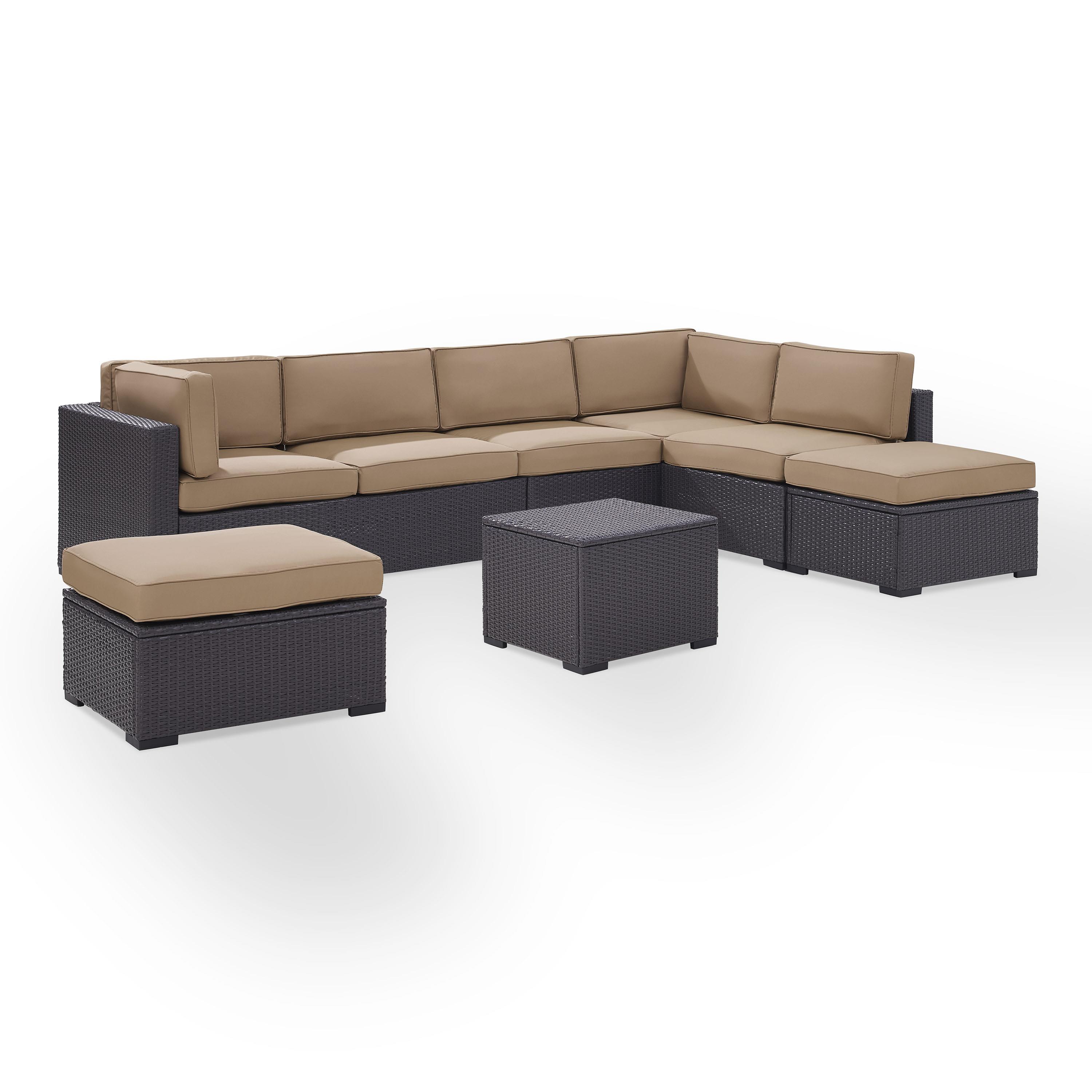 BISCAYNE 7 PERSON OUTDOOR WICKER SEATING SET IN MOCHA - TWO LOVESEATS, ONE ARMLESS CHAIR, COFFEE TABLE, TWO OTTOMANS - image 2 of 4