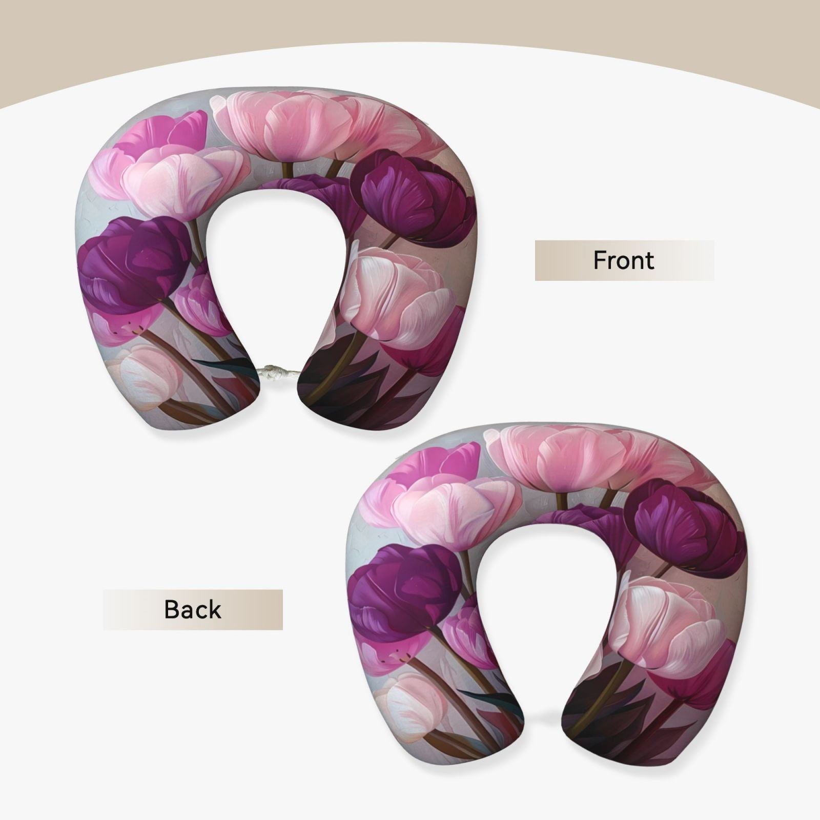 Xecao Purple And Pink Tulip Bouquet Print Memory Foam Cervical Neck Pillow Versatile U-Shaped Pillows for Home,Office,Camping,Travelling,Soft Washable Cover