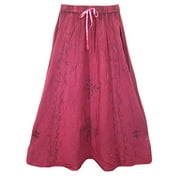 Mogul Women's Retro Skirt Stonewashed Embroidered Boho Peasant Long Skirts