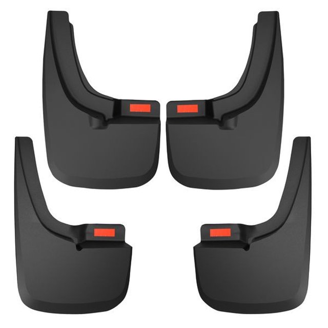Fits 2019-2020 Ford Ranger Husky Liner Mud Flap 58516 Custom Mud Guards; Direct-Fit; Set of 4; Contoured; Without Logo; Black; Thermoplastic; Screw On