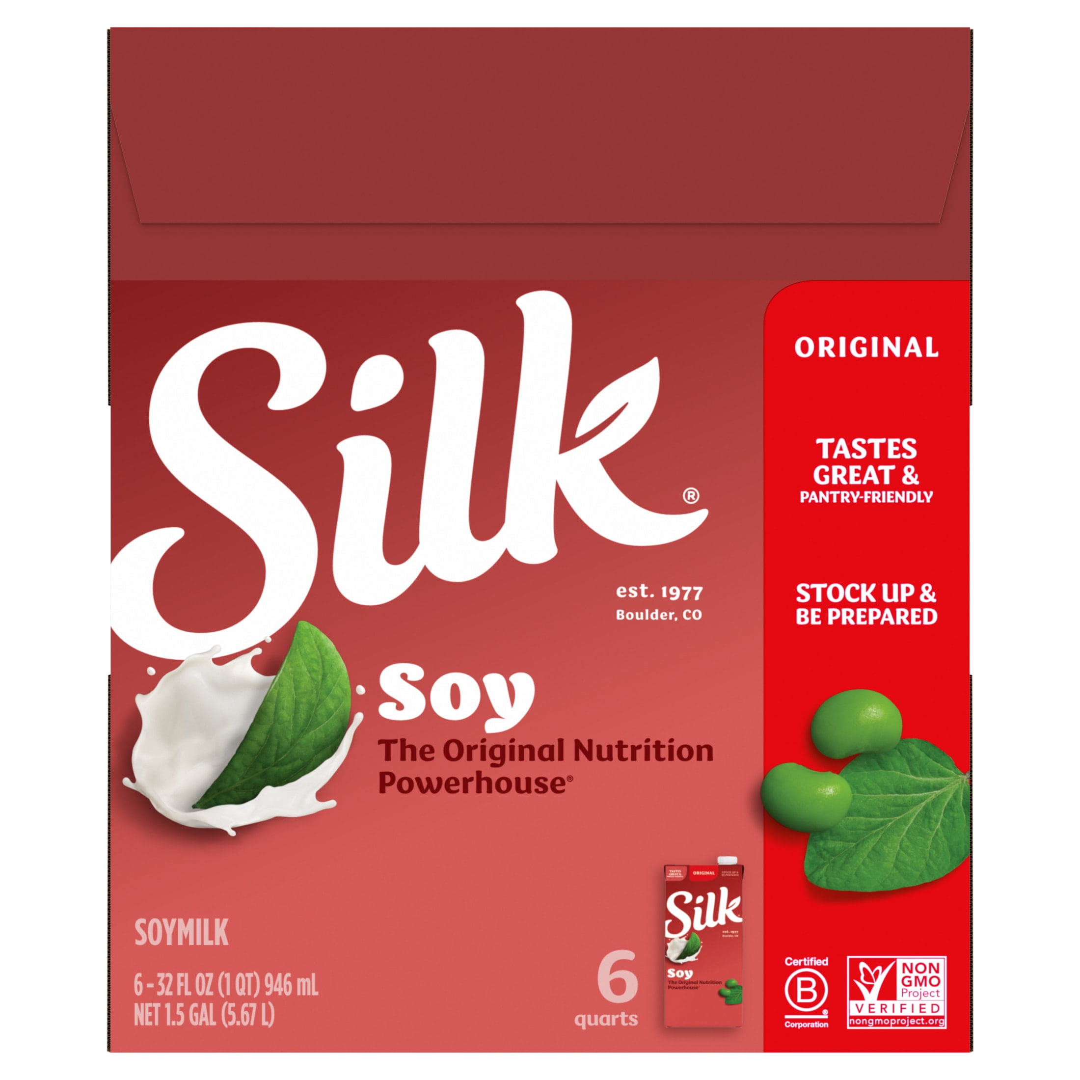 Soy Milk Silk Original Plain Soybean Soy Milk, Shelf-Stable, 1 Quart